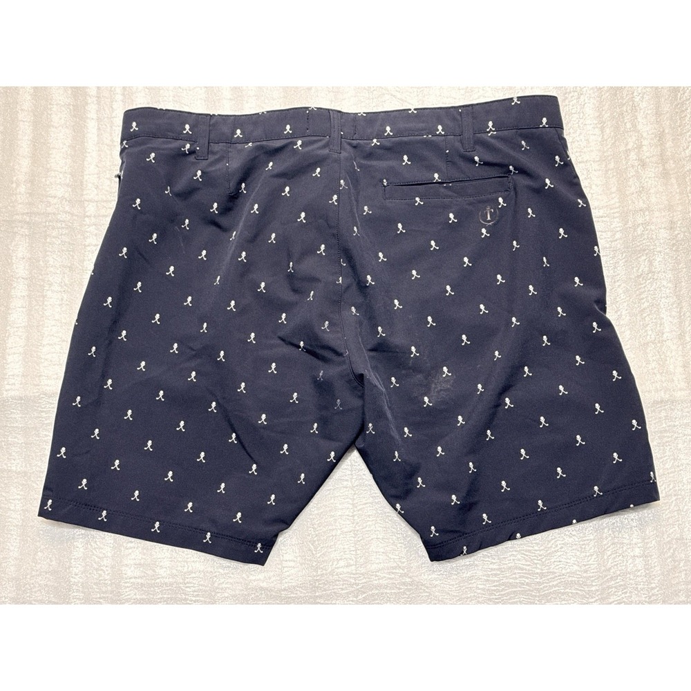 Tailor Vintage Tee Time Shorts Mens 38 Navy Pattern Golf Flat Front Chino Casual